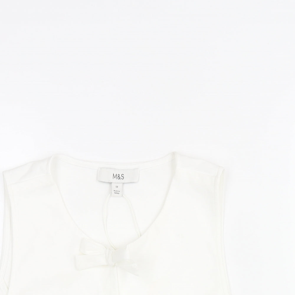 Marks and Spencer Womens White Polyester Camisole Blouse Size 12 Round Neck - Bow Detail