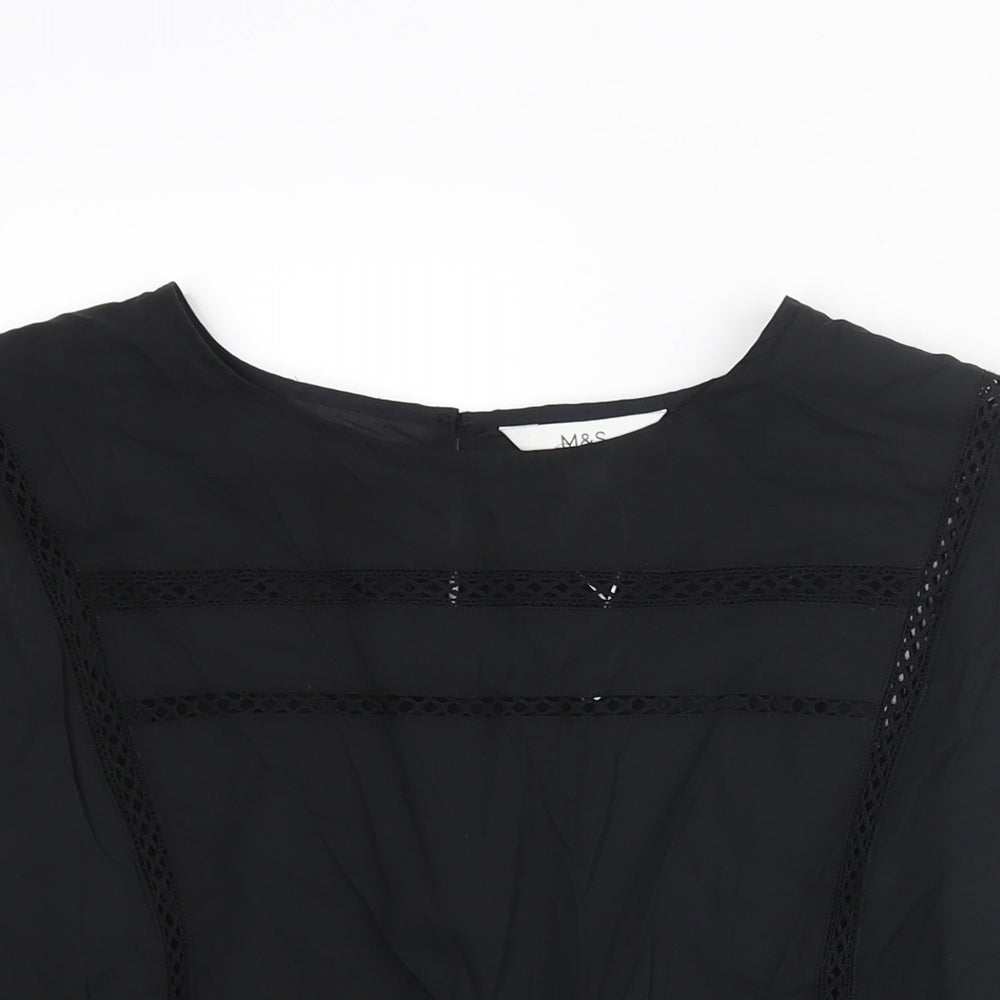 Marks and Spencer Womens Black Cotton Camisole Blouse Size 20 Round Neck - Peplum Lace Trim Drawstring