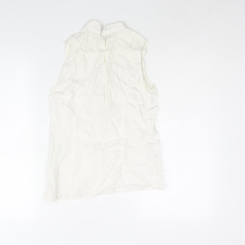 Hallhuber Womens White Linen Camisole Blouse Size 6 Round Neck - Lace Frill