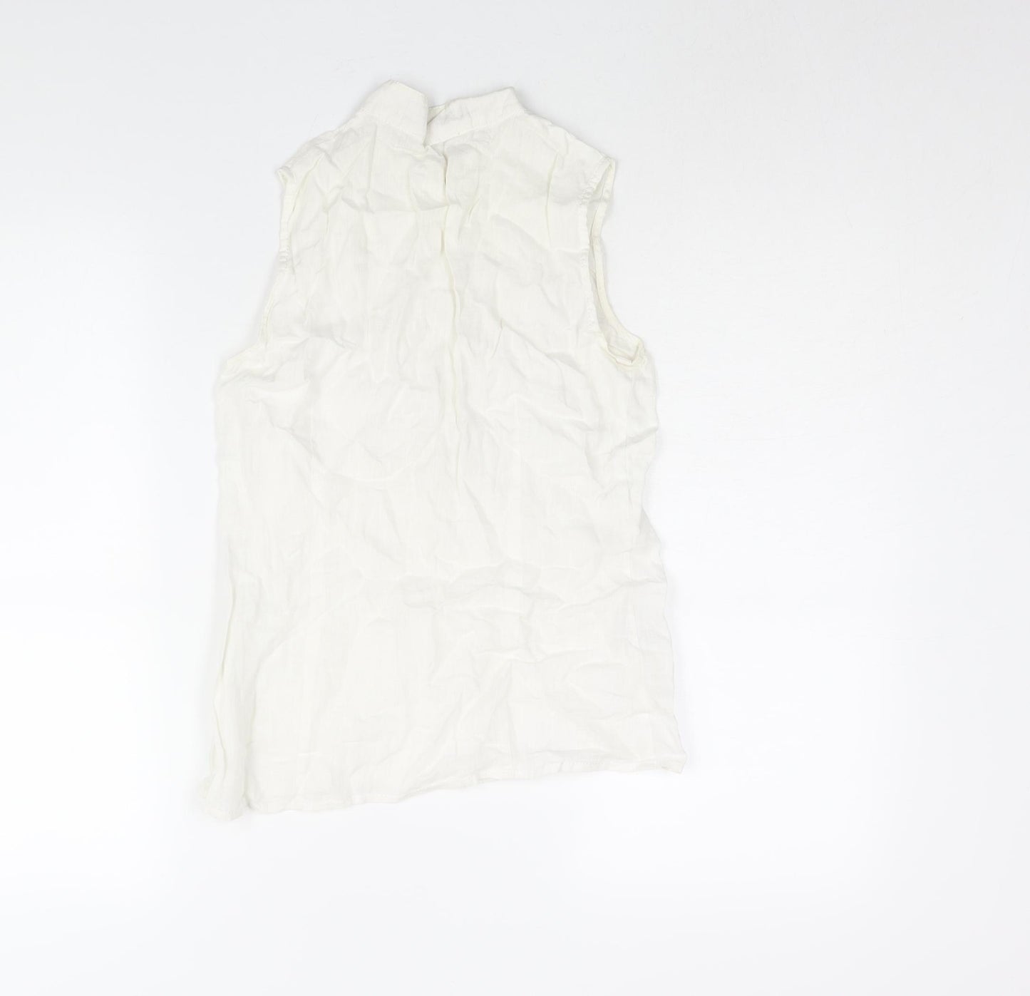 Hallhuber Womens White Linen Camisole Blouse Size 6 Round Neck - Lace Frill