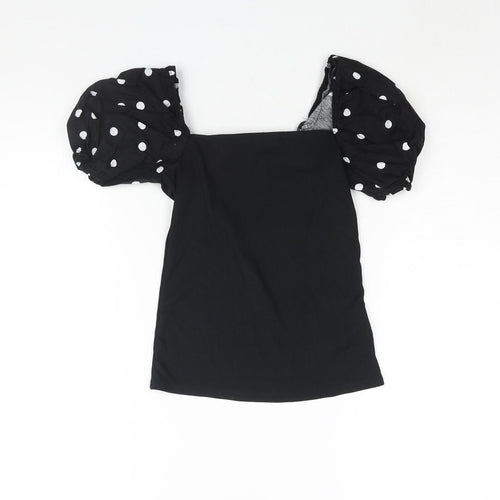 New Look Womens Black Polyester Basic Blouse Size 10 Square Neck - Polka Dot Sleeve