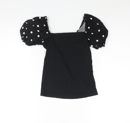 New Look Womens Black Polyester Basic Blouse Size 10 Square Neck - Polka Dot Sleeve