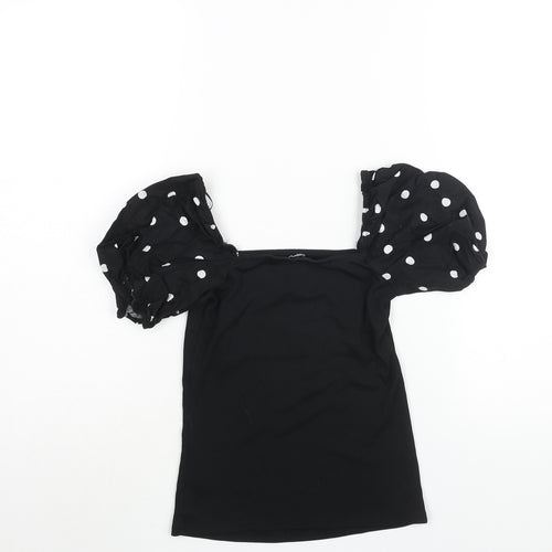 New Look Womens Black Polyester Basic Blouse Size 10 Square Neck - Polka Dot Sleeve