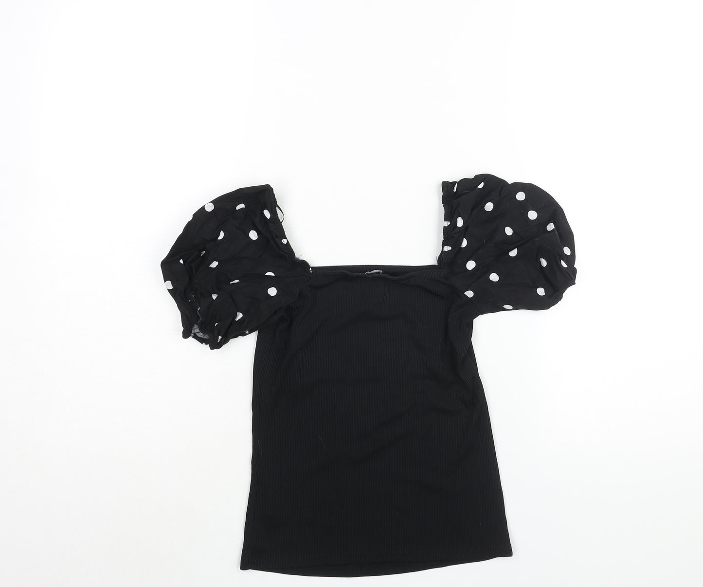 New Look Womens Black Polyester Basic Blouse Size 10 Square Neck - Polka Dot Sleeve