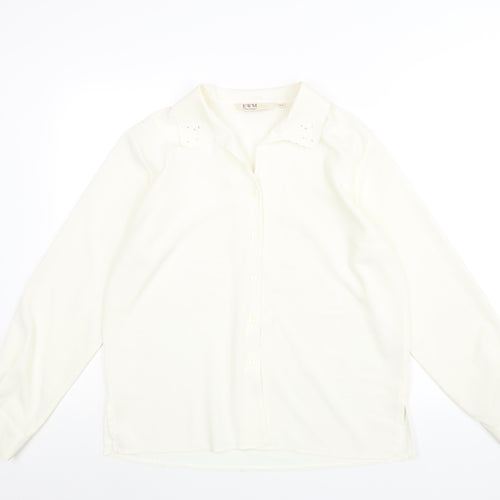 EWM Womens Ivory Polyester Basic Blouse Size 14 Collared