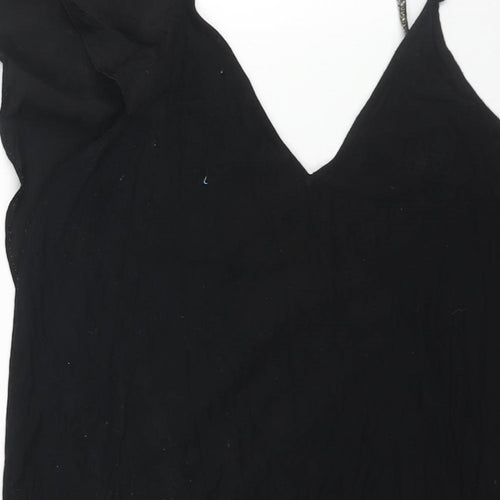 NEXT Womens Black Viscose Basic Blouse Size 10 V-Neck - Frill Asymmetric Glitter Strap