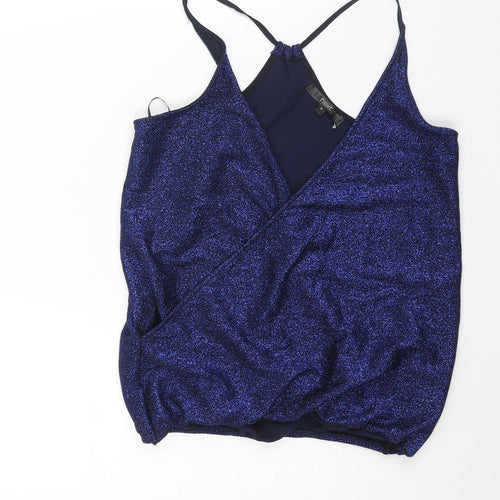 NEXT Womens Blue Viscose Camisole Blouse Size 6 V-Neck - Glitter Elasticated Hem