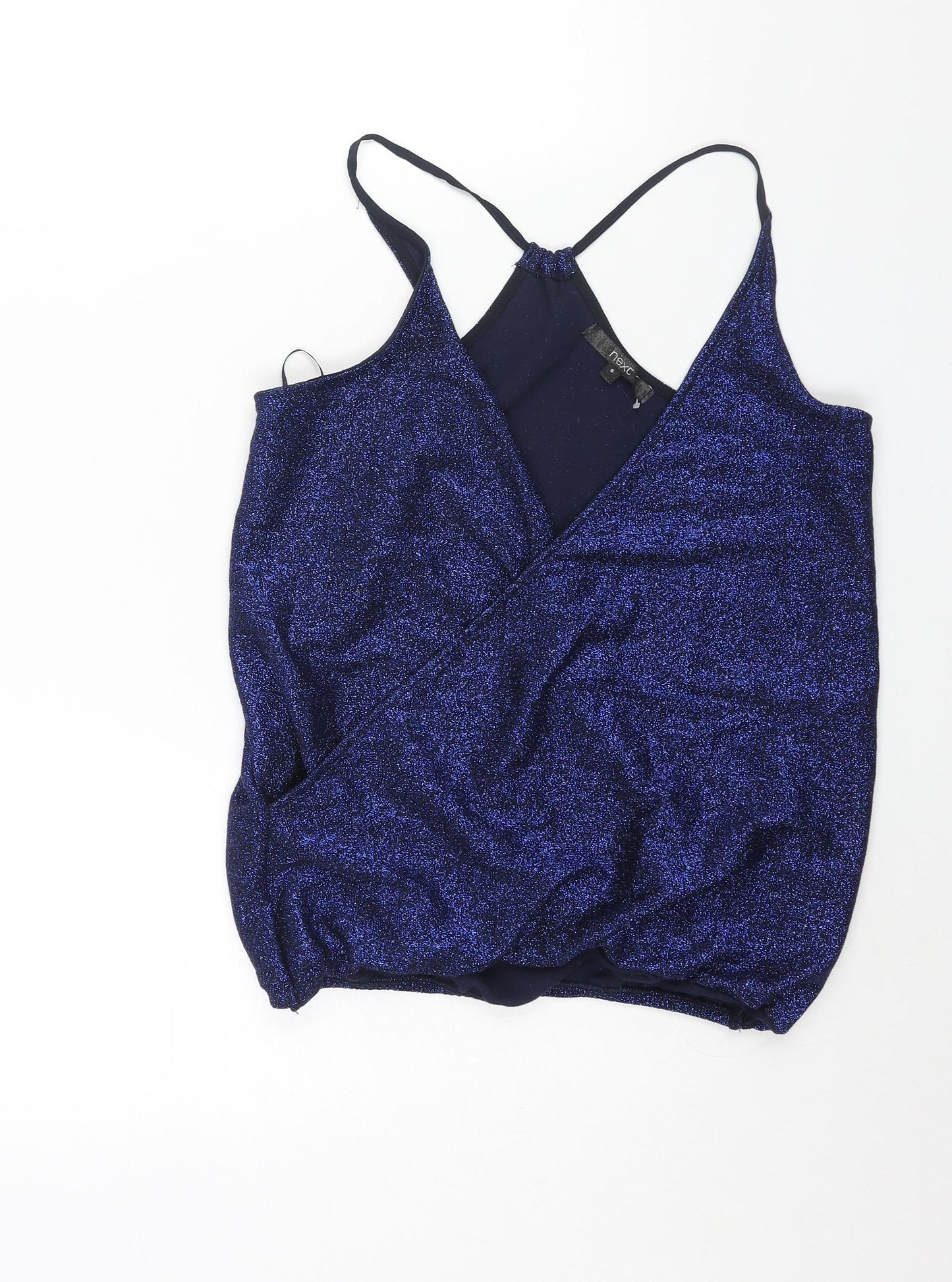 NEXT Womens Blue Viscose Camisole Blouse Size 6 V-Neck - Glitter Elasticated Hem