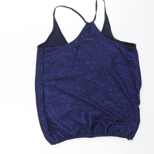 NEXT Womens Blue Viscose Camisole Blouse Size 6 V-Neck - Glitter Elasticated Hem