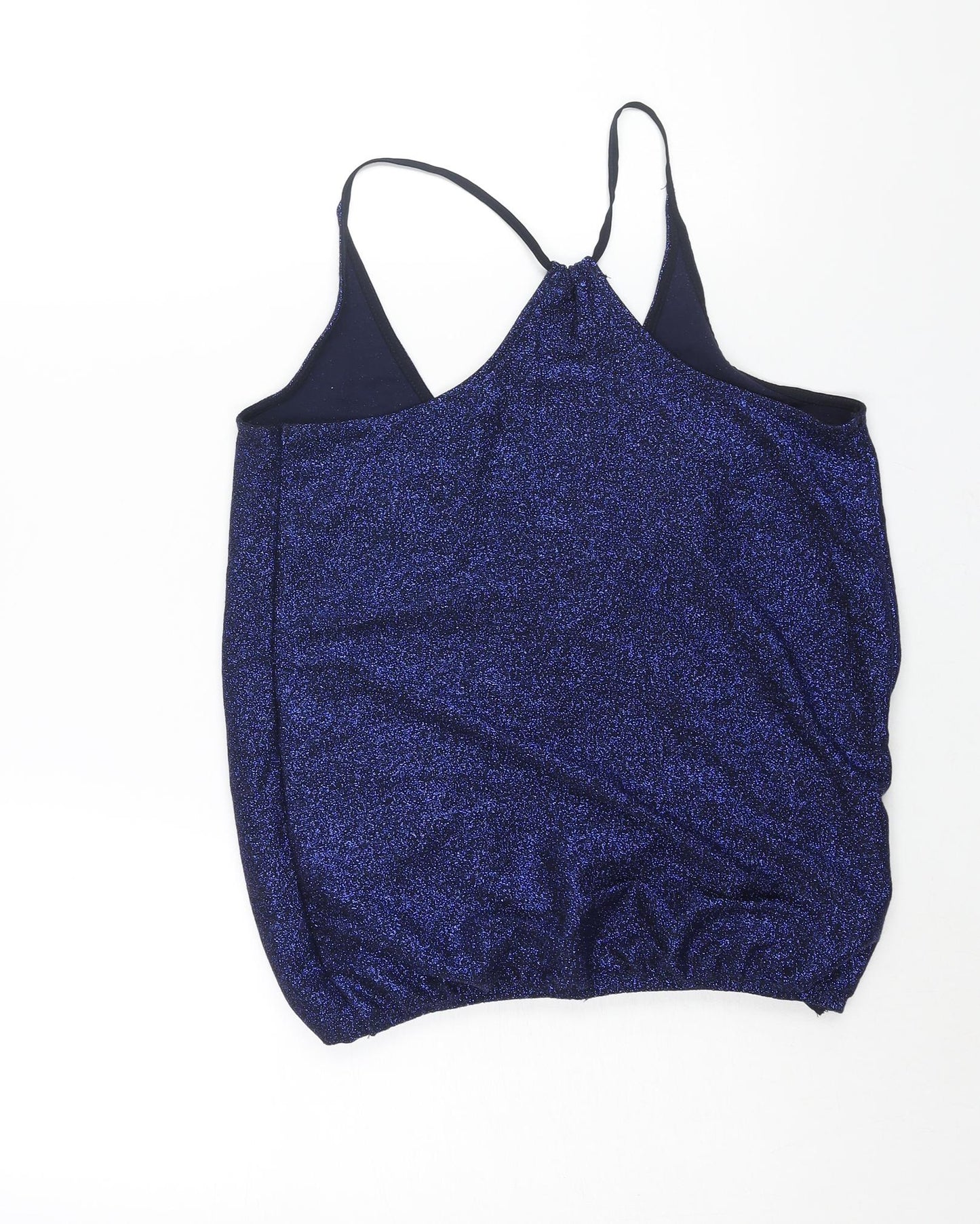 NEXT Womens Blue Viscose Camisole Blouse Size 6 V-Neck - Glitter Elasticated Hem