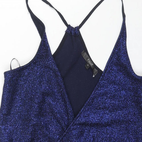 NEXT Womens Blue Viscose Camisole Blouse Size 6 V-Neck - Glitter Elasticated Hem