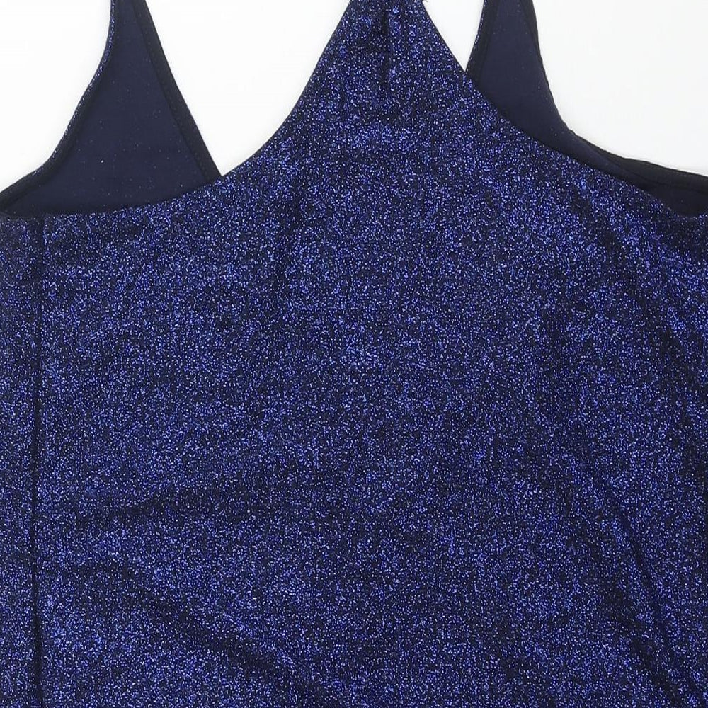 NEXT Womens Blue Viscose Camisole Blouse Size 6 V-Neck - Glitter Elasticated Hem