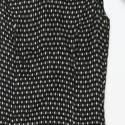 Great Plains London Womens Black Polka Dot Polyester Shift Size S Round Neck Zip - Rouched Sleeve