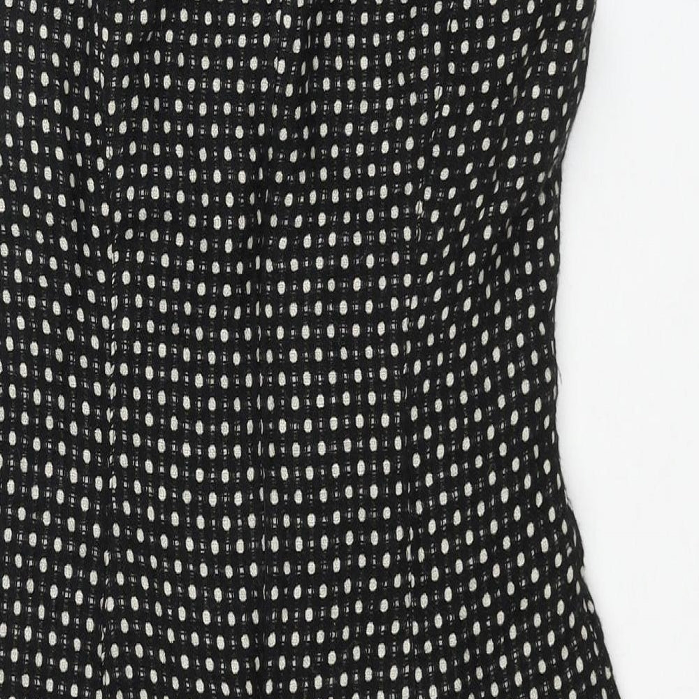 Great Plains London Womens Black Polka Dot Polyester Shift Size S Round Neck Zip - Rouched Sleeve