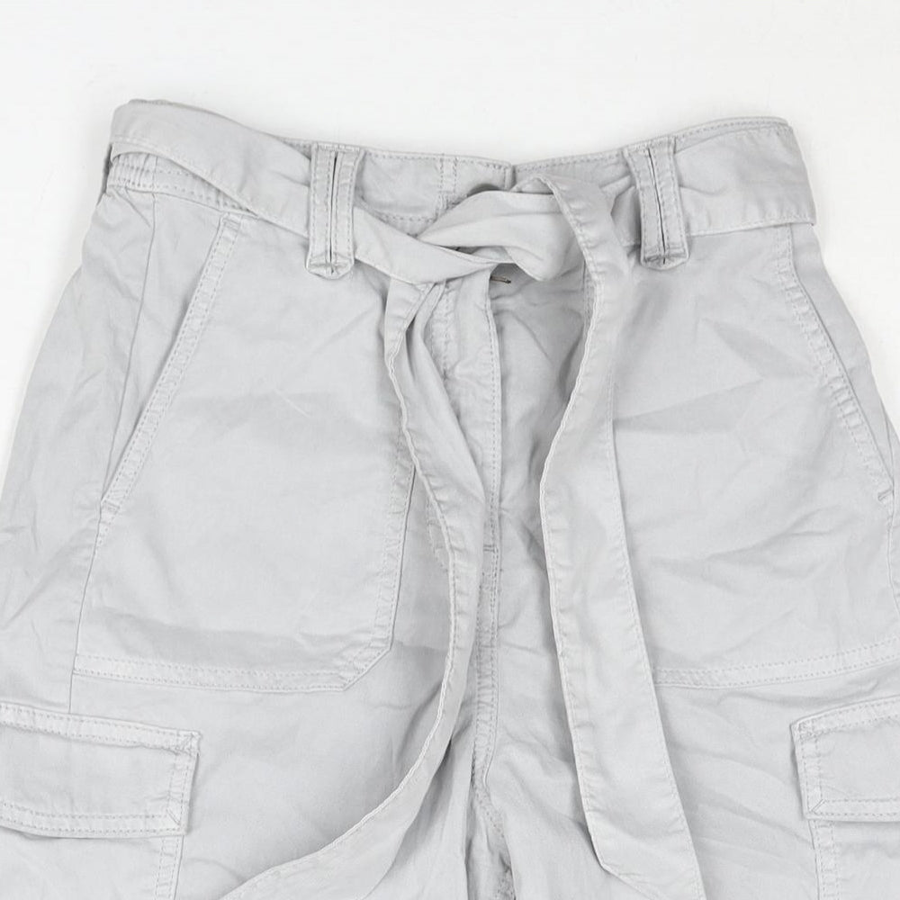 Marks and Spencer Womens Grey Lyocell Cargo Shorts Size 6 L8 in Regular Zip - Belted