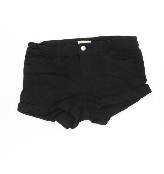 H&M Womens Black Cotton Boyfriend Shorts Size 8 Regular Zip