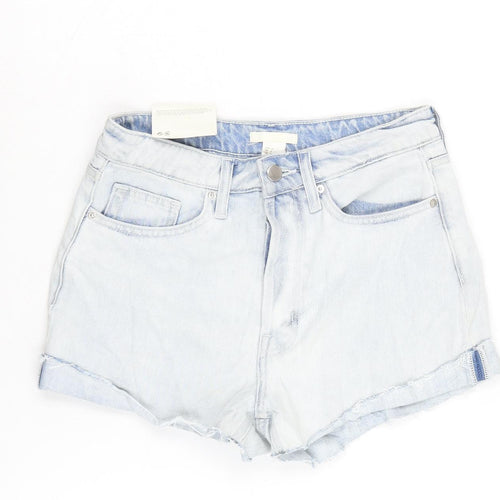 H&M Womens Blue Cotton Cut-Off Shorts Size 8 Regular Zip