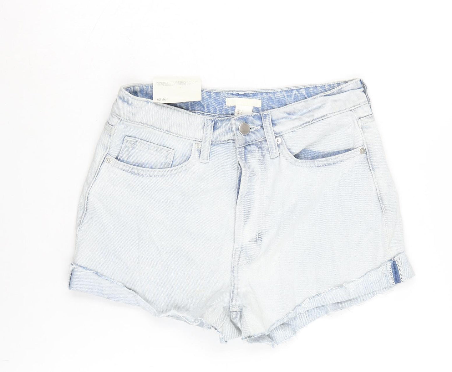 H&M Womens Blue Cotton Cut-Off Shorts Size 8 Regular Zip