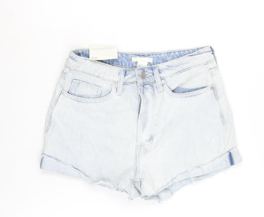 H&M Womens Blue Cotton Cut-Off Shorts Size 8 Regular Zip