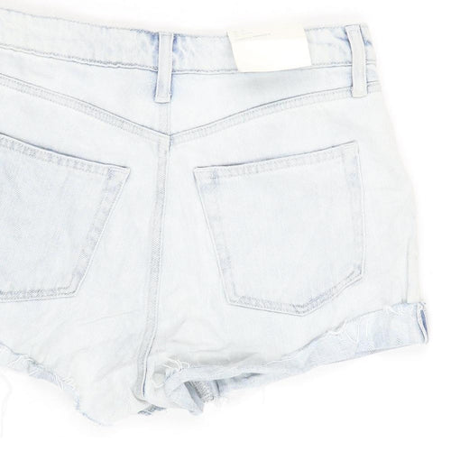 H&M Womens Blue Cotton Cut-Off Shorts Size 8 Regular Zip