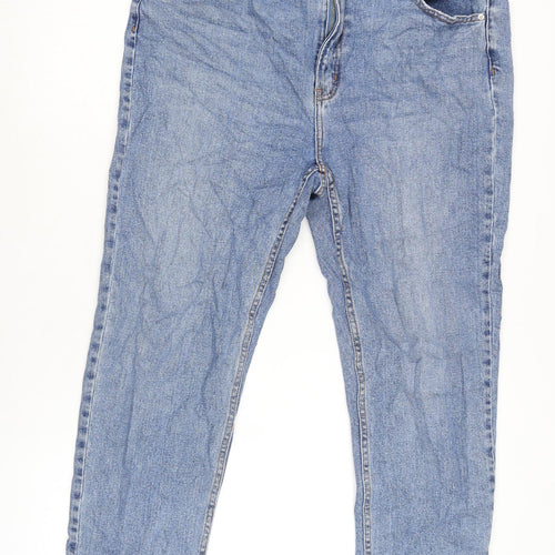 Denim & Co. Womens Blue Cotton Blend Straight Jeans Size 14 L26 in Regular Zip - Raw Hem