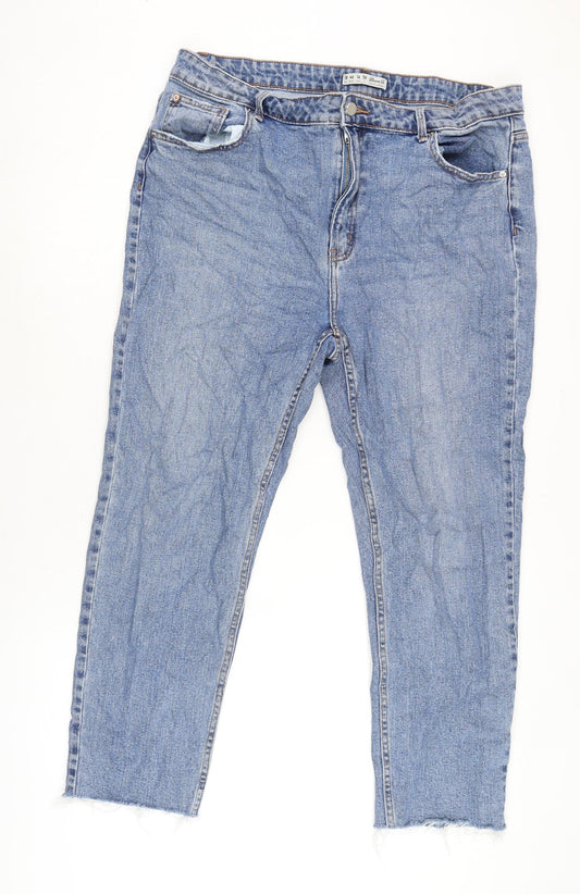 Denim & Co. Womens Blue Cotton Blend Straight Jeans Size 14 L26 in Regular Zip - Raw Hem