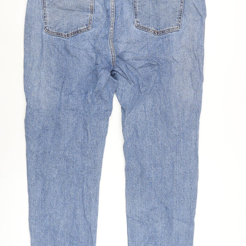 Denim & Co. Womens Blue Cotton Blend Straight Jeans Size 14 L26 in Regular Zip - Raw Hem