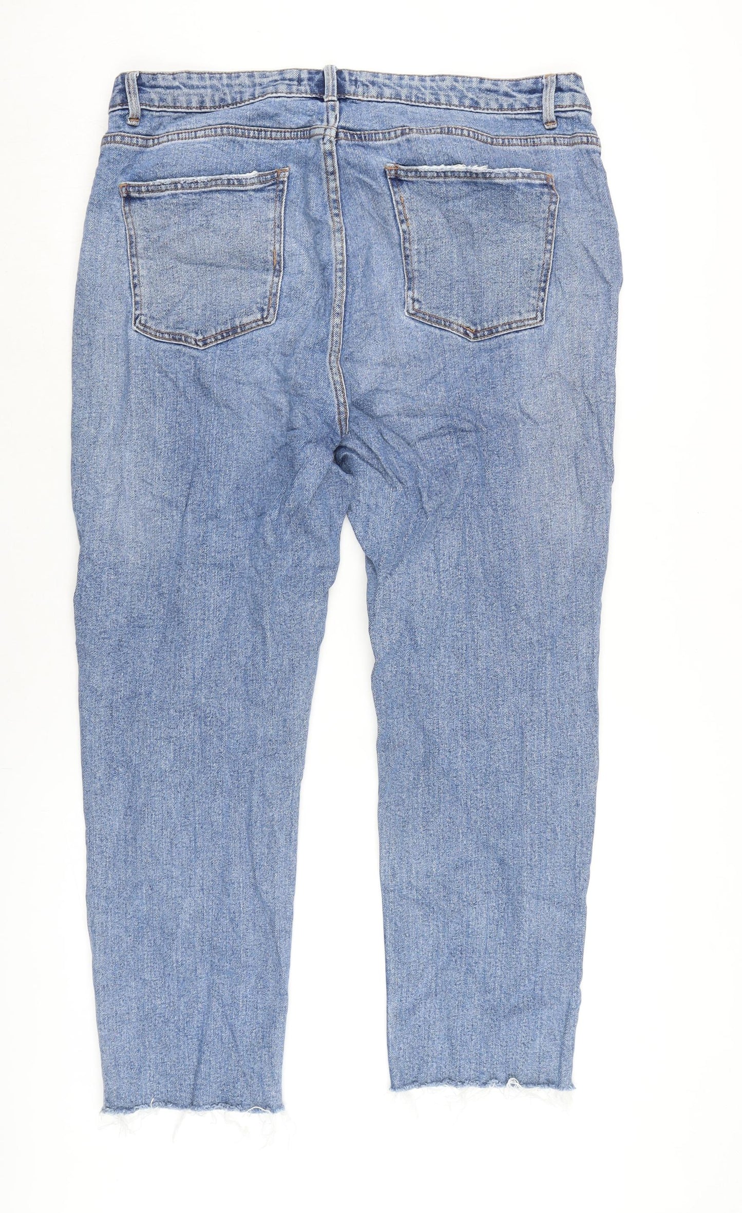 Denim & Co. Womens Blue Cotton Blend Straight Jeans Size 14 L26 in Regular Zip - Raw Hem