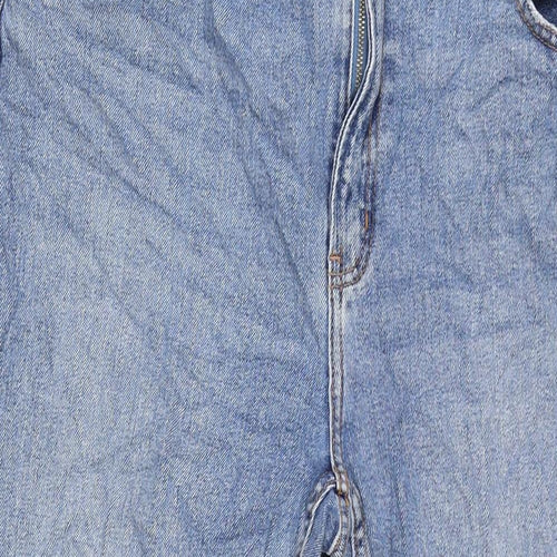 Denim & Co. Womens Blue Cotton Blend Straight Jeans Size 14 L26 in Regular Zip - Raw Hem