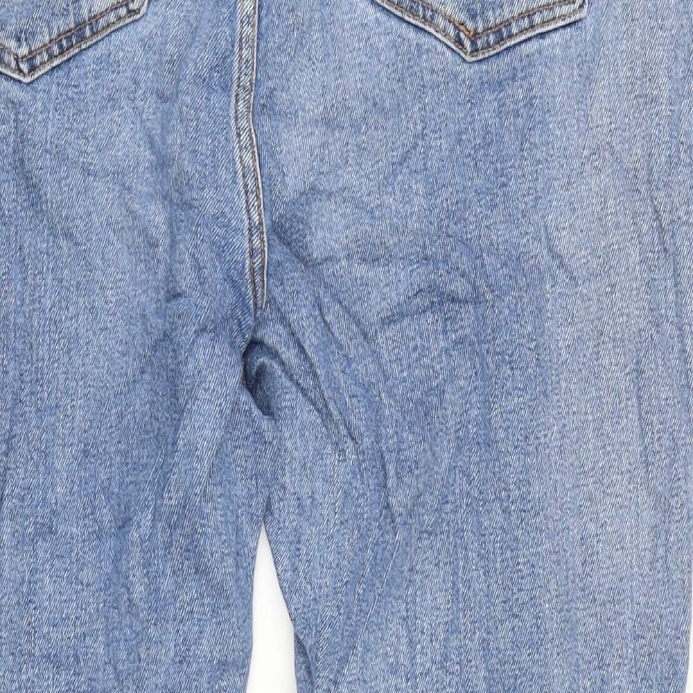 Denim & Co. Womens Blue Cotton Blend Straight Jeans Size 14 L26 in Regular Zip - Raw Hem