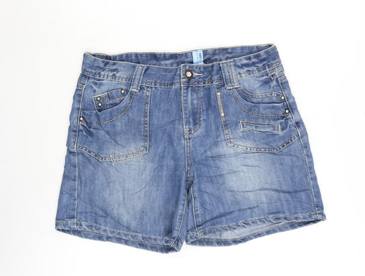 Yes yes Womens Blue Cotton Basic Shorts Size 12 Regular Zip