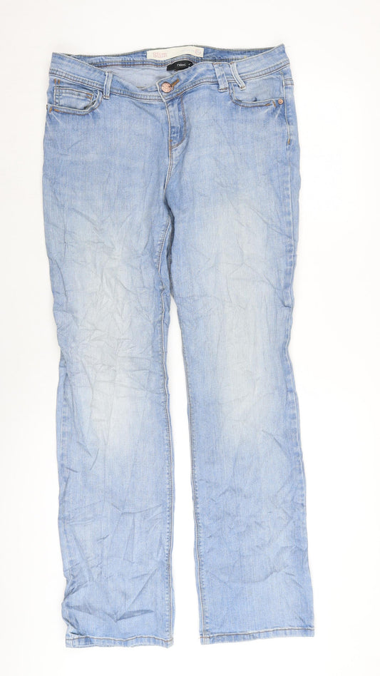 NEXT Womens Blue Cotton Blend Bootcut Jeans Size 16 L31 in Regular Zip