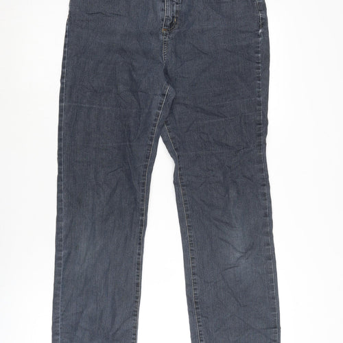 Per Una Womens Blue Cotton Blend Straight Jeans Size 10 L28 in Regular Zip