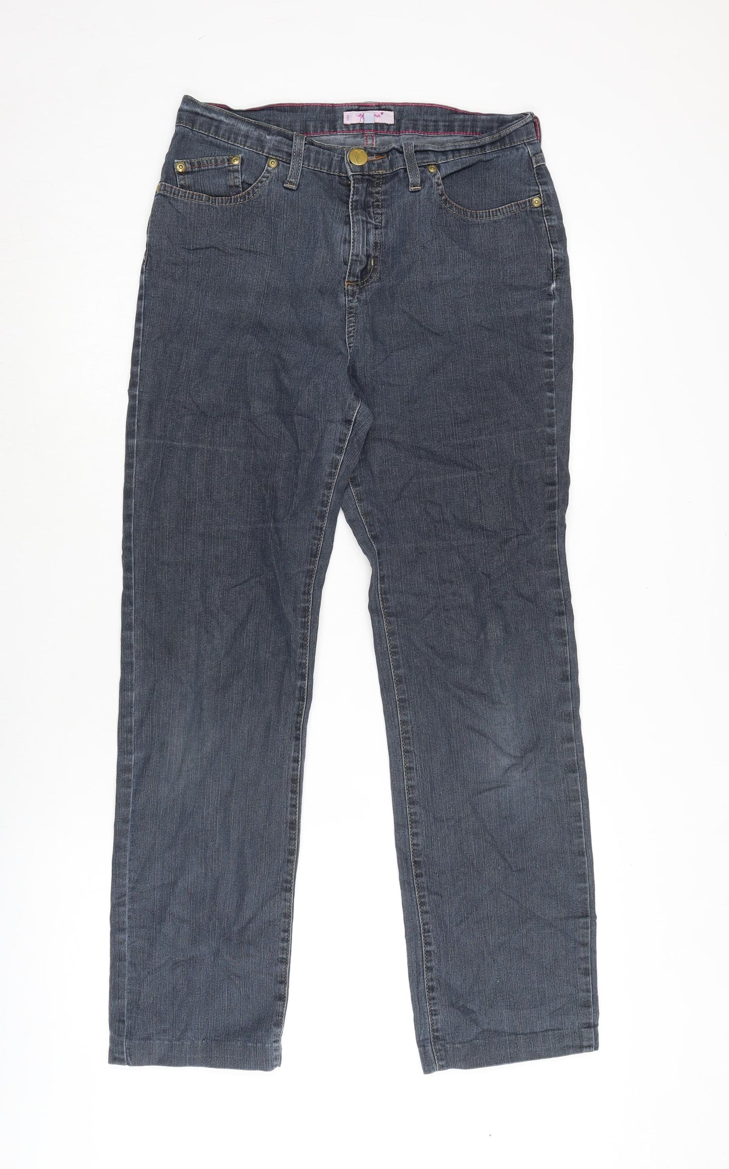 Per Una Womens Blue Cotton Blend Straight Jeans Size 10 L28 in Regular Zip