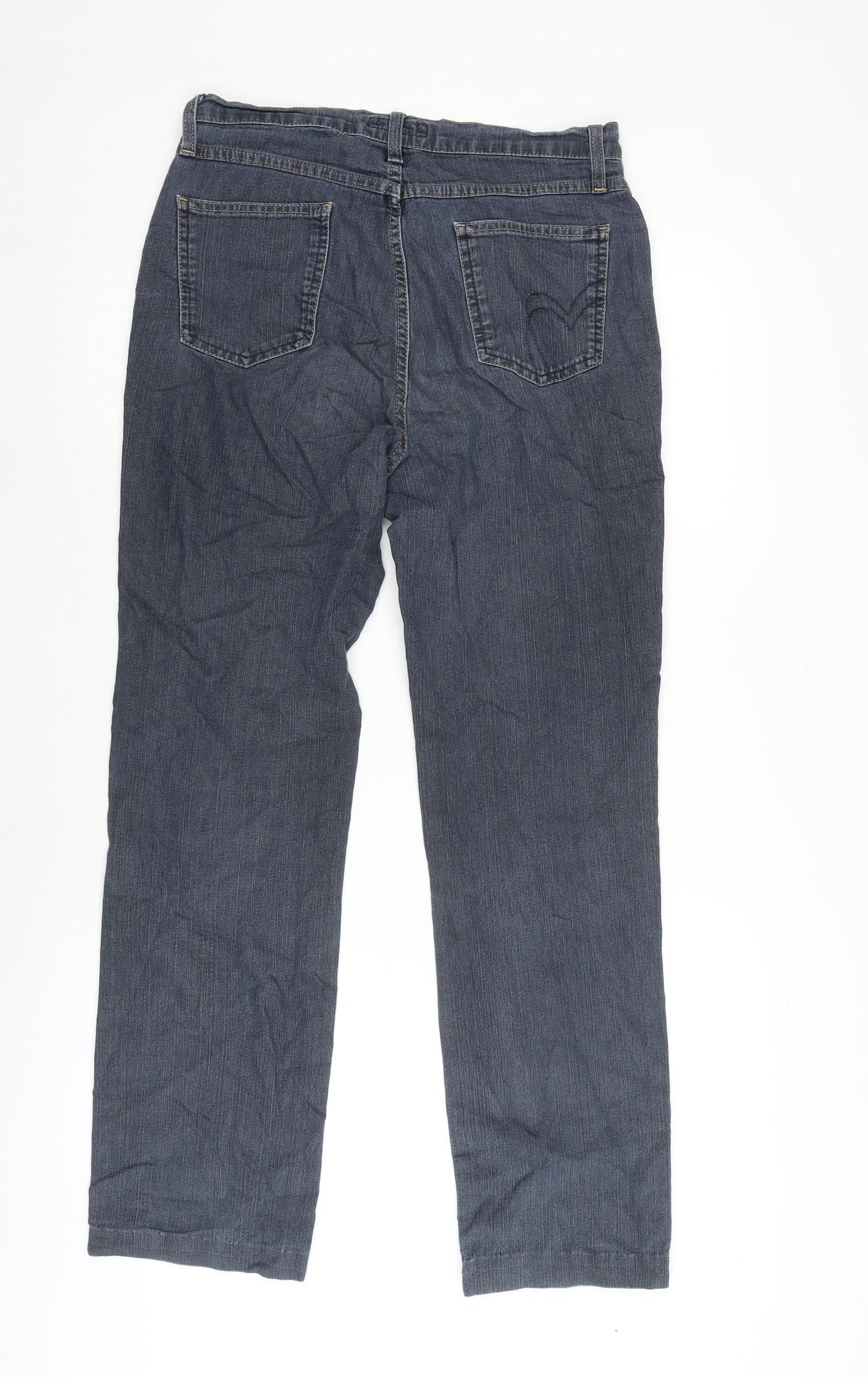 Per Una Womens Blue Cotton Blend Straight Jeans Size 10 L28 in Regular Zip