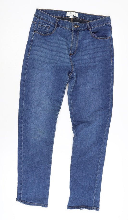 Dorothy Perkins Womens Blue Cotton Straight Jeans Size 12 L25 in Extra-Slim Zip