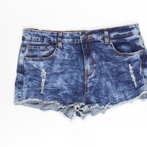 FOREVER 21 Womens Blue Cotton Cut-Off Shorts Size 12 Regular Zip