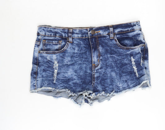 FOREVER 21 Womens Blue Cotton Cut-Off Shorts Size 12 Regular Zip