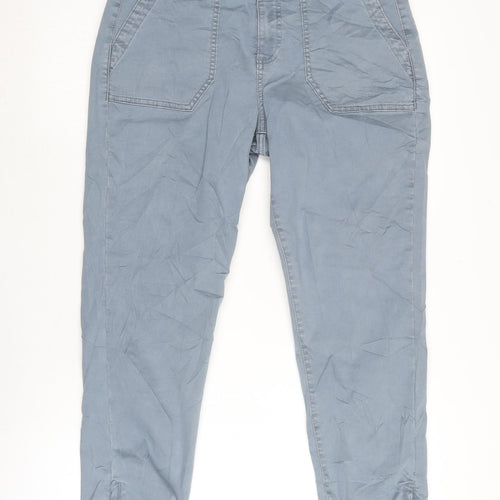 Marks and Spencer Womens Blue Cotton Trousers Size 12 L26 in Regular Zip - Zipped ankle.