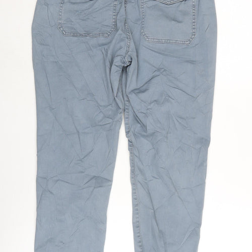 Marks and Spencer Womens Blue Cotton Trousers Size 12 L26 in Regular Zip - Zipped ankle.