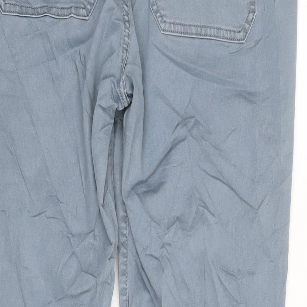 Marks and Spencer Womens Blue Cotton Trousers Size 12 L26 in Regular Zip - Zipped ankle.