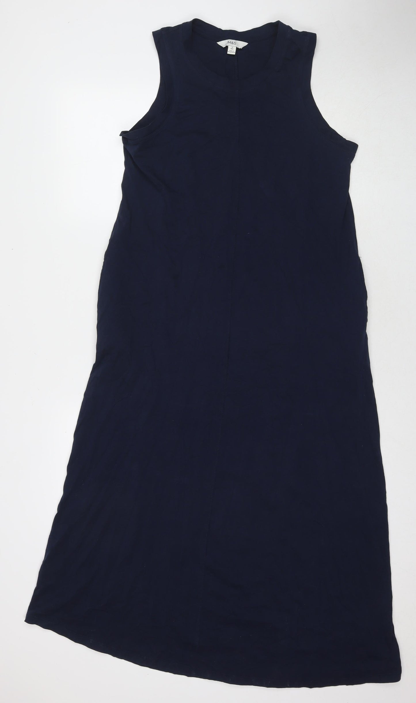 Marks and Spencer Womens Blue Cotton Maxi Size 12 Round Neck Zip