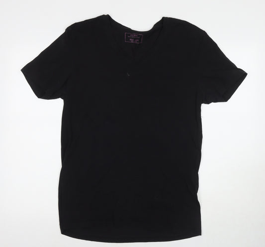 Zara Mens Black Cotton T-Shirt Size 2XL V-Neck