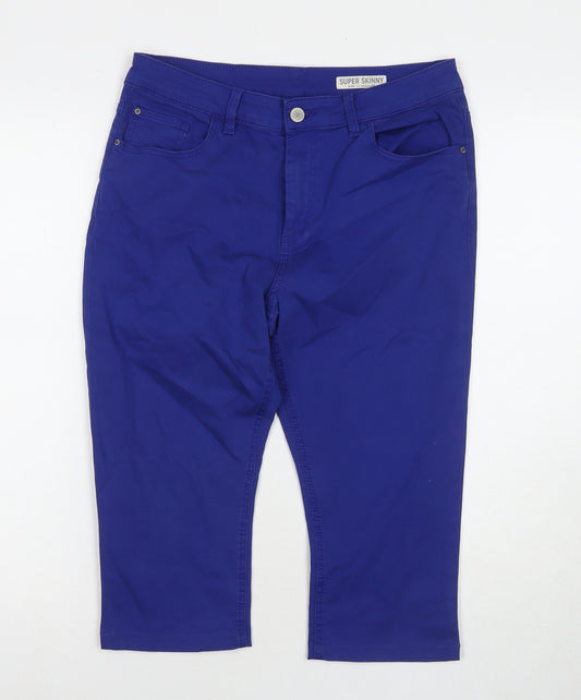 Marks and Spencer Womens Blue Cotton Chino Shorts Size 12 L17 in Slim Zip