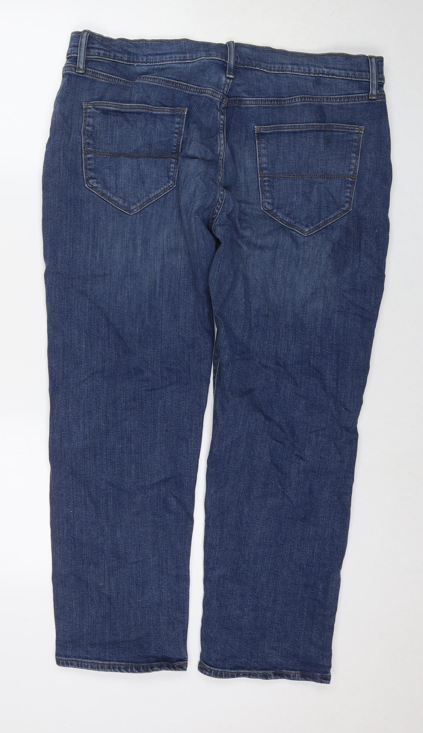 Marks and Spencer Mens Blue Cotton Straight Jeans Size 36 in L29 in Regular Zip