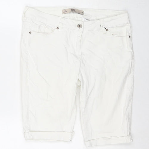 NEXT Womens White Cotton Boyfriend Shorts Size 12 L9 in Slim Zip