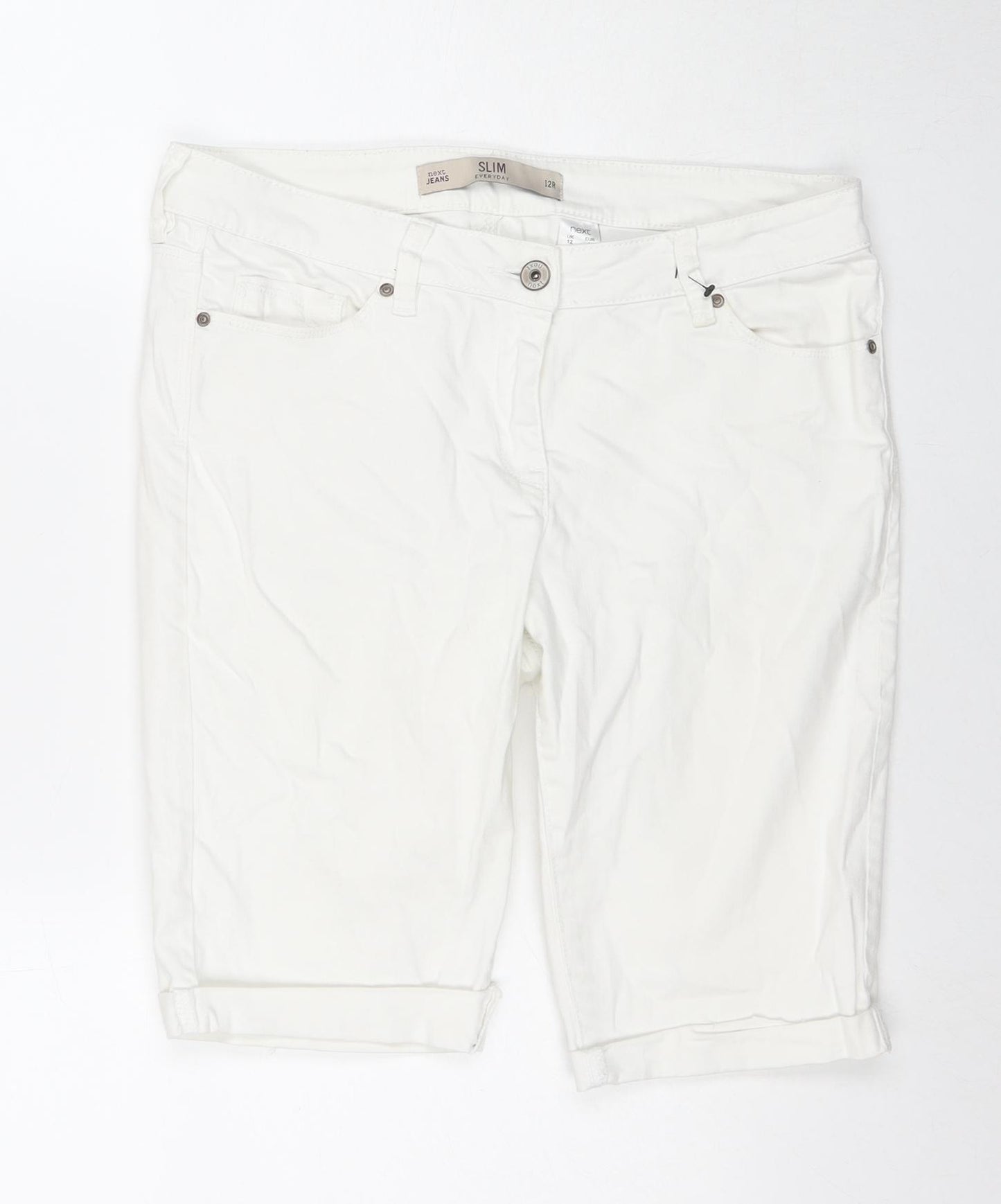 NEXT Womens White Cotton Boyfriend Shorts Size 12 L9 in Slim Zip