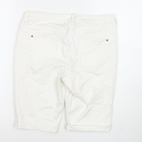 NEXT Womens White Cotton Boyfriend Shorts Size 12 L9 in Slim Zip