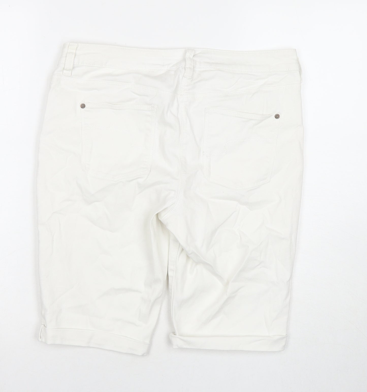 NEXT Womens White Cotton Boyfriend Shorts Size 12 L9 in Slim Zip