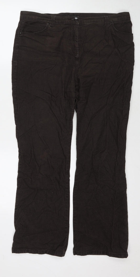 Marks and Spencer Womens Brown Cotton Trousers Size 12 L26 in Regular Zip